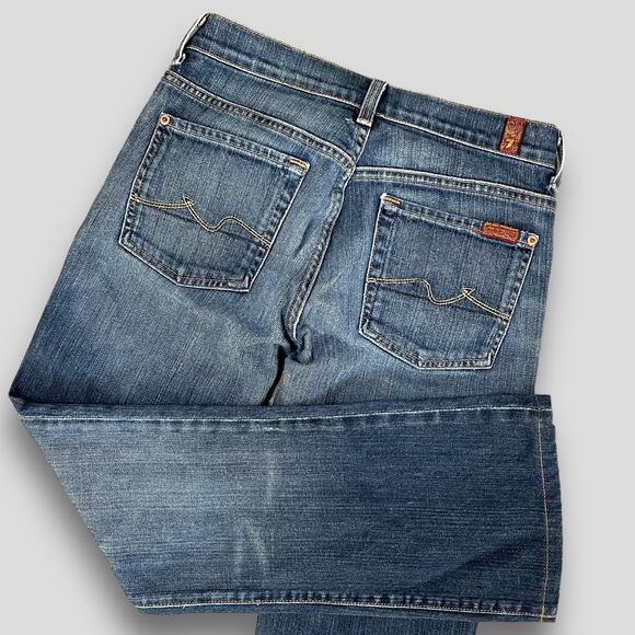 7 FOR ALL MANKIND WESTERN BOHO STRAIGHT BOYCUT BUTTON FLY DENIM JEANS SIZE 27 - Picture 3 of 8